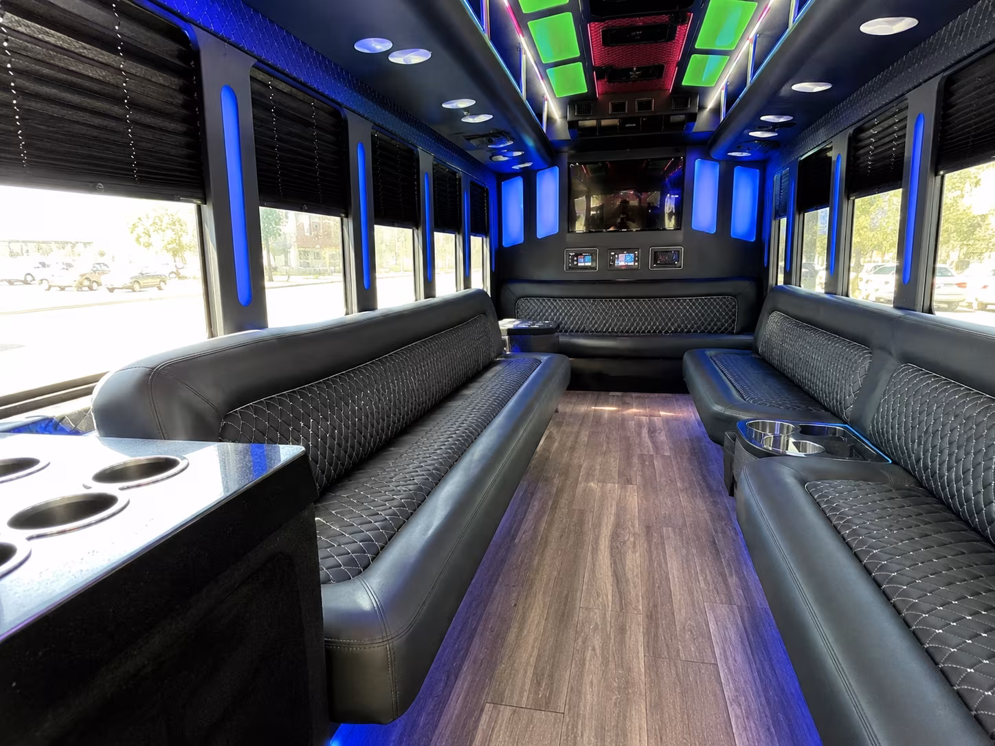 queen creek 15 passenger party bus inside