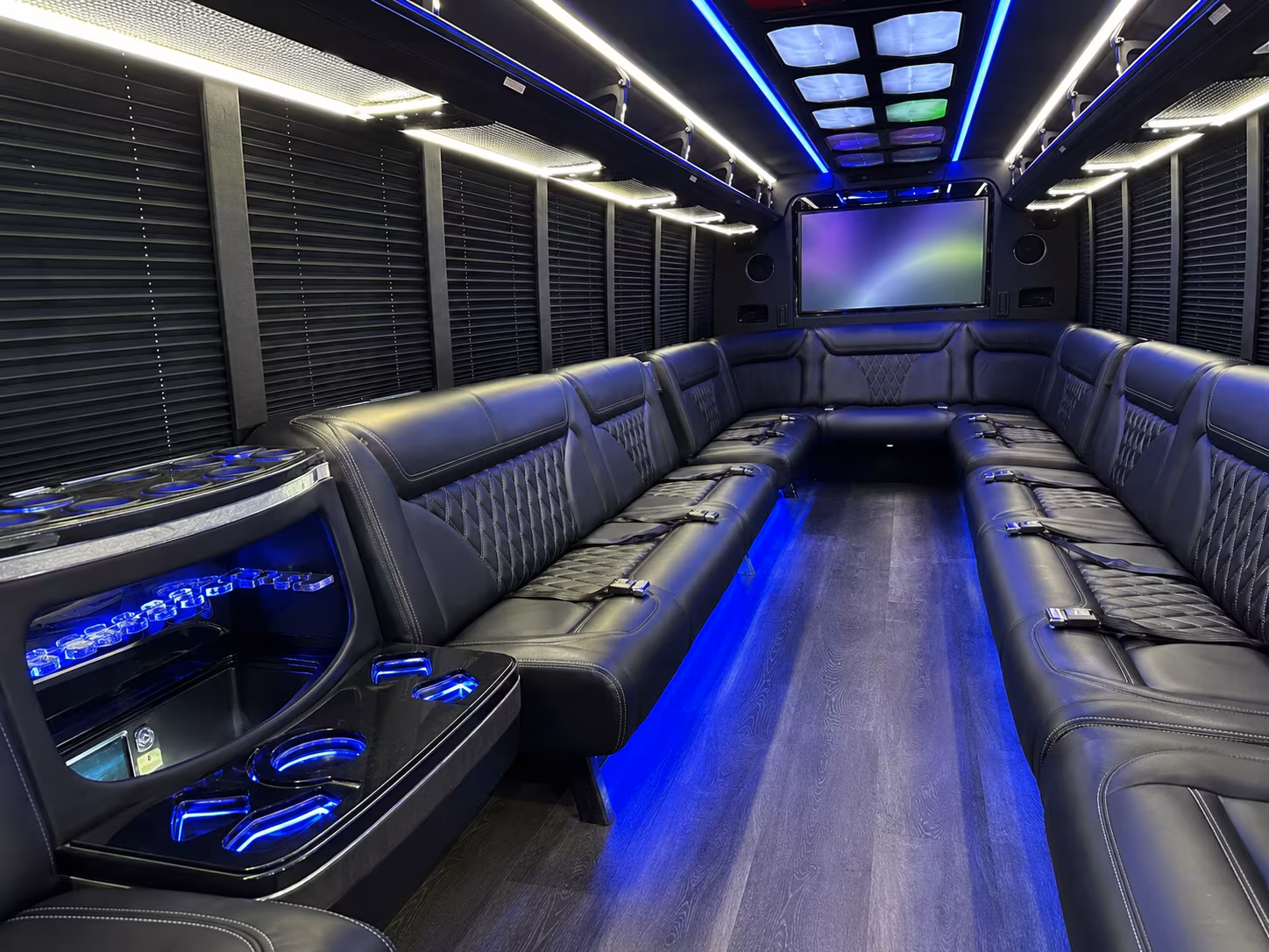 queen creek 20 passenger party bus inside