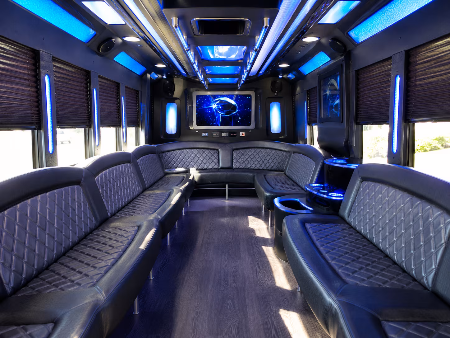 queen creek 28 passenger party bus inside